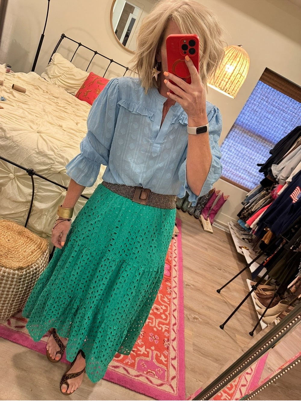 Light Blue Ruffle-Back Women's Blouse